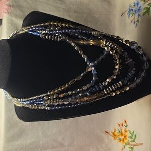 Vintage Premier Designs multi-strand necklace Goldtone And Silvertone Beads